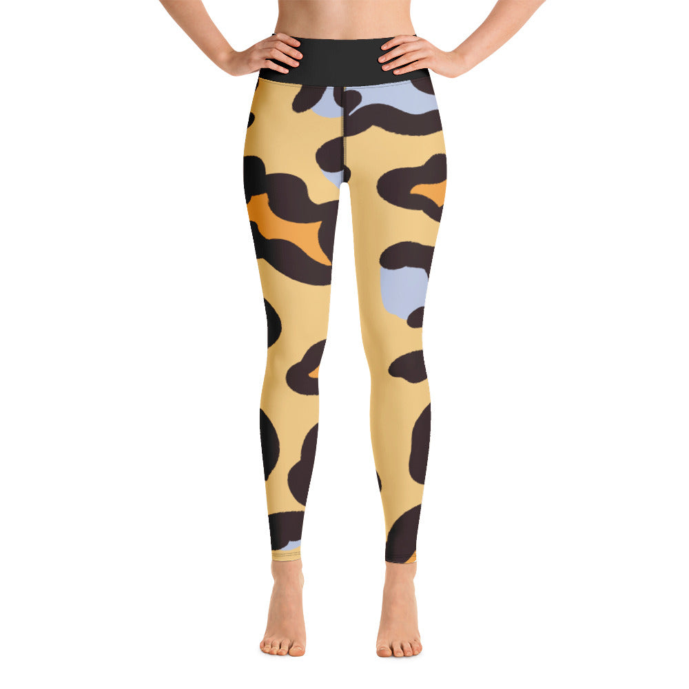 Cheetah Print Yoga Leggings - Black Waist